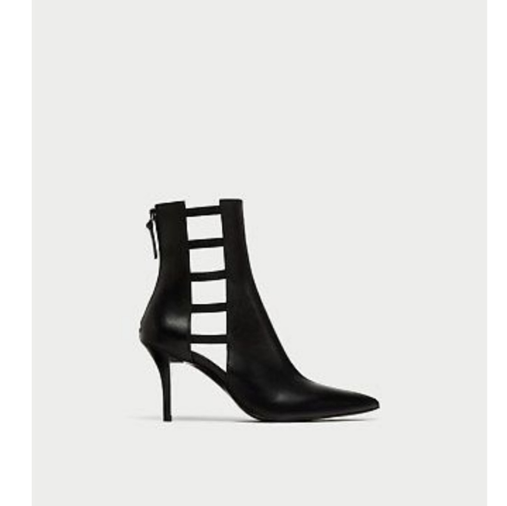 SOLD!!!NEW ZARA BLACK LEATHER BOOTS BOOTIES - Picture 3 of 8